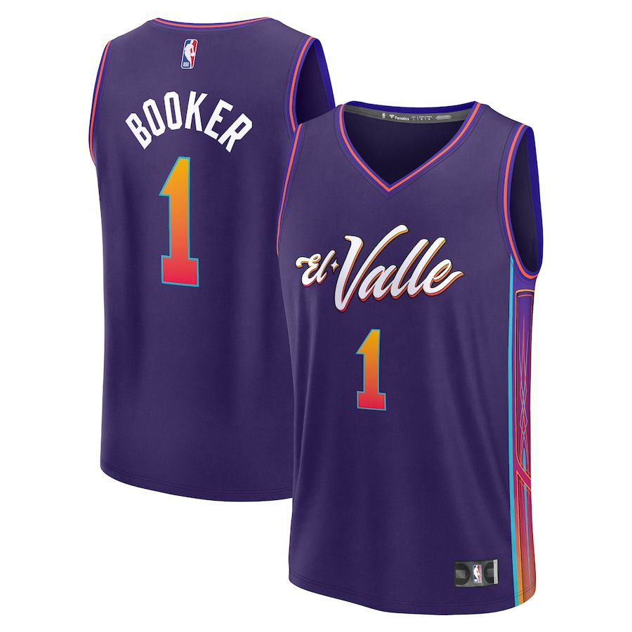 Men Phoenix Suns 1 Devin Booker Fanatics Branded Purple City Edition 2023-24 Fast Break NBA Jersey